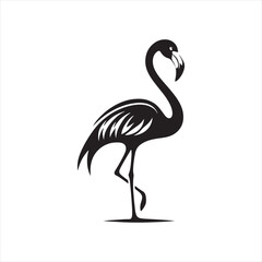 Graceful Flamingo Silhouette Vector Art – Elegant Wading Bird with Long Neck and Legs, Minimal Black Outline Perfect for Tropical Wildlife Themes, Nature Logos, and Decorative Prints
