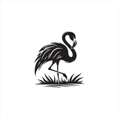 Graceful Flamingo Silhouette Vector Art – Elegant Wading Bird with Long Neck and Legs, Minimal Black Outline Perfect for Tropical Wildlife Themes, Nature Logos, and Decorative Prints
