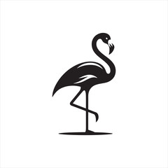 Graceful Flamingo Silhouette Vector Art – Elegant Wading Bird with Long Neck and Legs, Minimal Black Outline Perfect for Tropical Wildlife Themes, Nature Logos, and Decorative Prints
