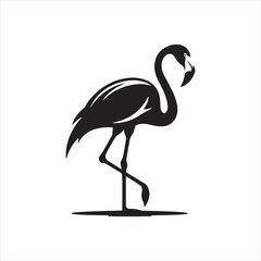 Graceful Flamingo Silhouette Vector Art – Elegant Wading Bird with Long Neck and Legs, Minimal Black Outline Perfect for Tropical Wildlife Themes, Nature Logos, and Decorative Prints
