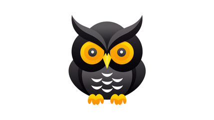 Elegant cartoon owl with glowing golden eyes and feet, a symbol of wisdom and mystery, perfect for magical designs, children's books, or branding for nature based companies