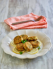 fresh salmon patties made with fresh lemon and parsley
