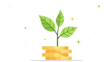 Green Investment Growth Concept with Plant and Gold Coins