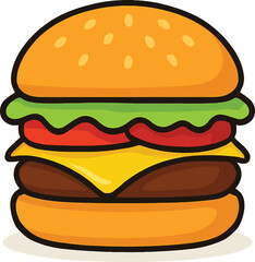 Cartoon Style Burger with Lettuce Tomato Cheese and a Beef Patty