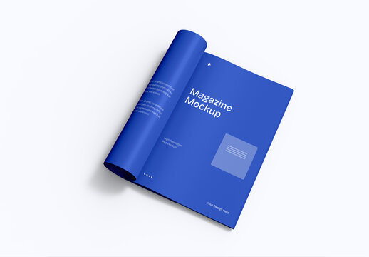 Open Magazine Mockup with Rolled Cover