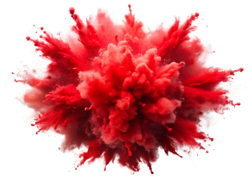  red color explosion isolated on white background PNG , AI GENERATED - Powered by Adobe