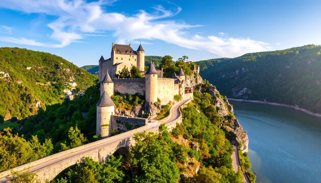 Majestic castle overlooking scenic valley - Powered by Adobe