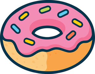 Cartoon Donut with Pink Frosting and Sprinkles Illustration Isolated on White