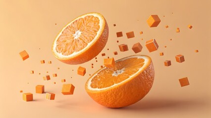 Floating Orange Halves with Cubes