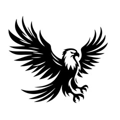 Black and white silhouette vector of on eagle white background  