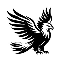 Obraz premium Black and white silhouette vector of on eagle white background 