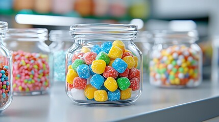 Colorful candy display candy store food photography bright environment close-up view sweet treats for all ages