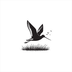 Elegant Godwit Silhouette Vector Art – Long-Legged Shorebird with Straight Beak, Minimal Black Outline Perfect for Coastal Wildlife Themes, Nature Logos, Wetland Illustrations, and Decorative Prints
