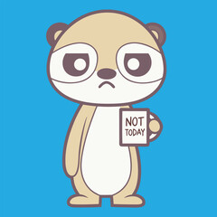Cute Cartoon Bear Holding &ldquo;Not Today&rdquo; Sign &ndash; Funny Lazy Mood Illustration on Blue Background for Humor, Emotion, and Relatable Design