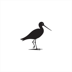 Elegant Godwit Silhouette Vector Art – Long-Legged Shorebird with Straight Beak, Minimal Black Outline Perfect for Coastal Wildlife Themes, Nature Logos, Wetland Illustrations, and Decorative Prints
