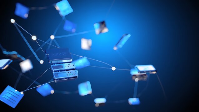 Futuristic Network Connection with Servers and Devices Connecting in the Cloud Data Network Abstract Representation - Powered by Adobe