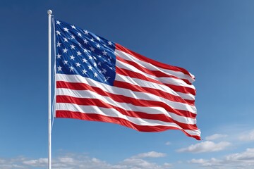 Obraz premium American flag billowing in a clear blue sky