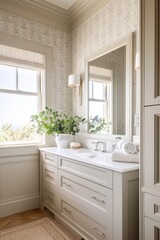 Farmhouse Powder Room Small Bathroom Light Earthy Colors Vanity Lights