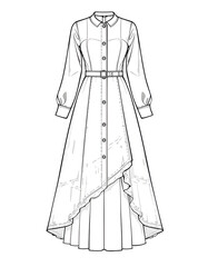 Long dress flat design illustration template. Gamis or abaya