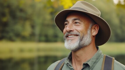 Obraz premium Smiling Man with Beard in Hat