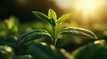 Obraz premium Emergent Basil Plant in Field