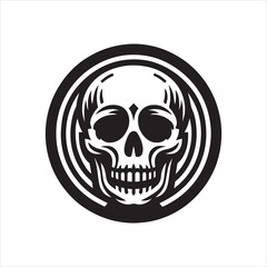 Fototapeta premium Stylized Skull Emblem Bold Black and White Graphic with Circular Border.