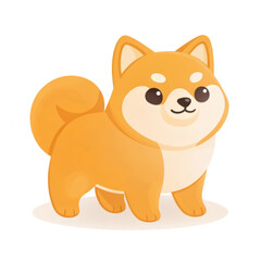 Cute cartoon Shiba Inu dog with a vibrant orange coat and expressive eyes.