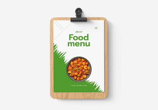 Food Menu Card Mockup on Clipboard