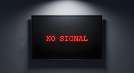 A modern television displaying a red 'NO SIGNAL' error message on a black screen, symbolizing disconnection and technology failure.