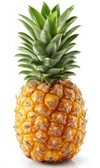 Fototapeta premium Fresh pineapple. Bright yellow, textured fruit with vibrant green leaves