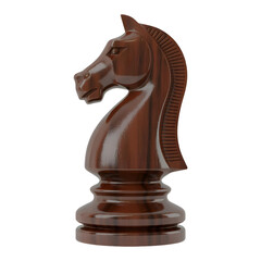 A single, perfect 3D chess piece (a knight) made of polished dark wood.
