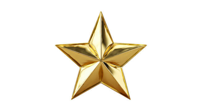 Glossy Golden Five Pointed Star Object Isolated on White Background