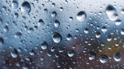 Close-up of raindrops on glass with blurred background