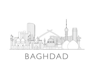 Obraz premium Black and white drawing of Baghdad, Iraq cityscape illustration skyline