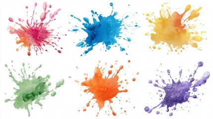 Vibrant Watercolor Splash Collection on White Background