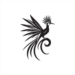 Majestic Greater Bird-of-Paradise Silhouette Vector Art – Exotic Tropical Bird with Flowing Tail Plumes, Minimal Black Outline Perfect for Wildlife Themes, Nature Logos, and Decorative Ornamental Prin