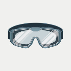 Illustration of a pair of clear safety goggles with a dark band on a white background image view