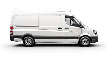 White Delivery Van on Isolated White Background for Commercial Use