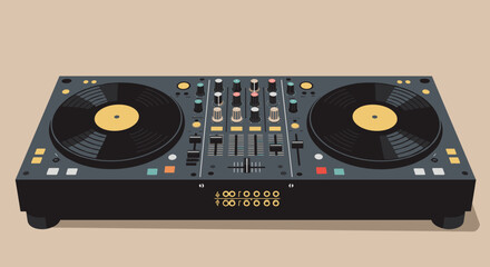 Fototapeta premium Dj equipment setup music studio digital art modern environment top-down view creative vibe. Vector illustration