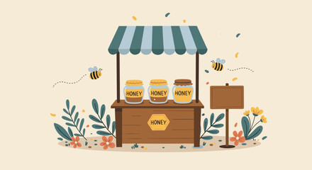 Delightful Honey Market Stand for Organic Product Promotion, Farmers' Markets, and Eco-Friendly Events