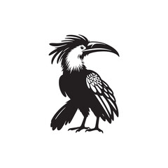 Exotic Hoatzin Silhouette Vector Art – Unique Tropical Bird with Distinctive Crest and Long Tail, Minimal Black Outline Perfect for Rainforest Wildlife Themes, Nature Logos, and Decorative Prints
