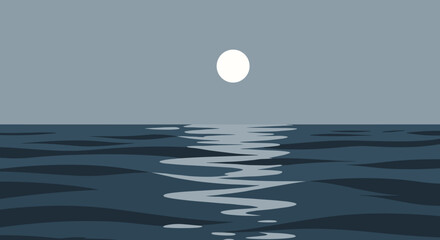 Sunset reflection over the ocean tranquil seascape digital illustration serene atmosphere aerial view nature concept. Vector illustration