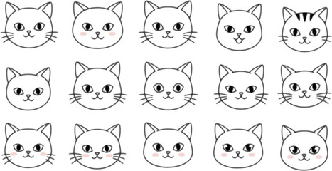 cute cat face line art icons.EPS Vector.