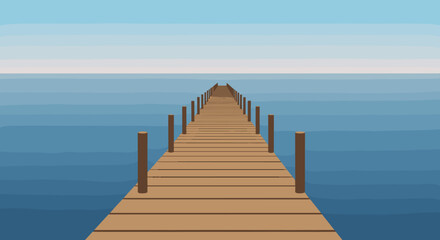 Fototapeta premium Tranquil dock overlooking serene ocean digital artwork calm environment wide view peaceful concept. Vector illustration