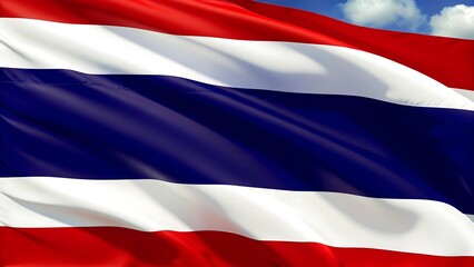 Fototapeta premium A waving flag of thailand with red white and blue stripes in the sky