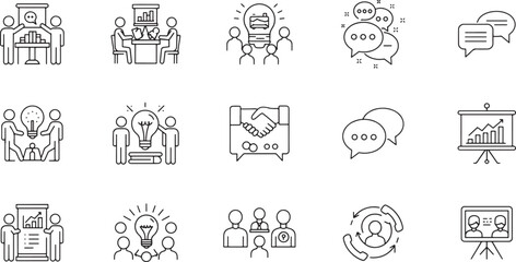 Business meeting icons with people and charts vector