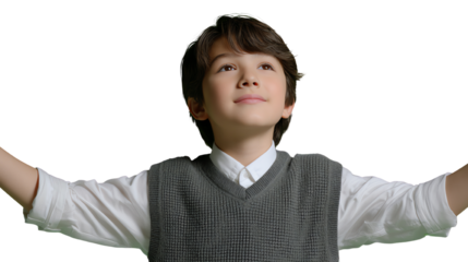 A joyful child with open arms, expressing happiness and freedom, embodying innocence and enthusiasm in life.