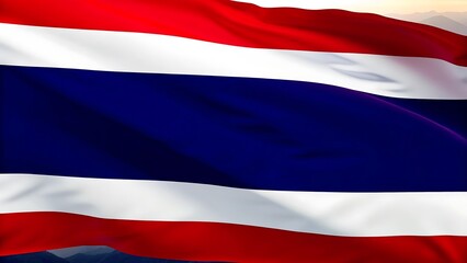 Waving thailand national flag with red white and blue stripes in the wind