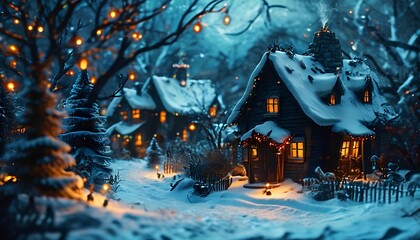 Enchanting winter village snowy landscape photography evening glow cozy atmosphere holiday spirit