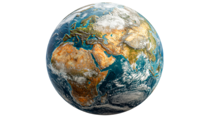 Detailed globe showing continents with textured terrain and clouds